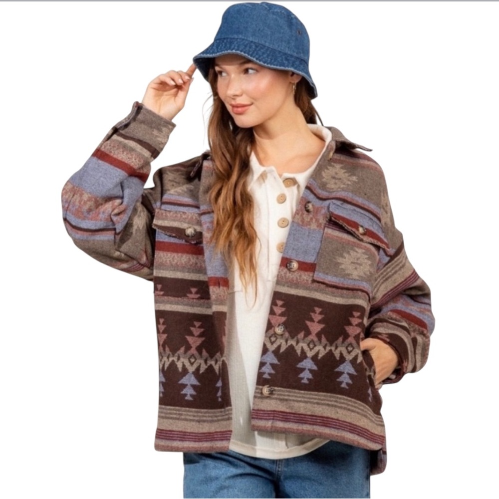New In Aztec Western Button Down Oversized Jacket - Picture 2 of 13